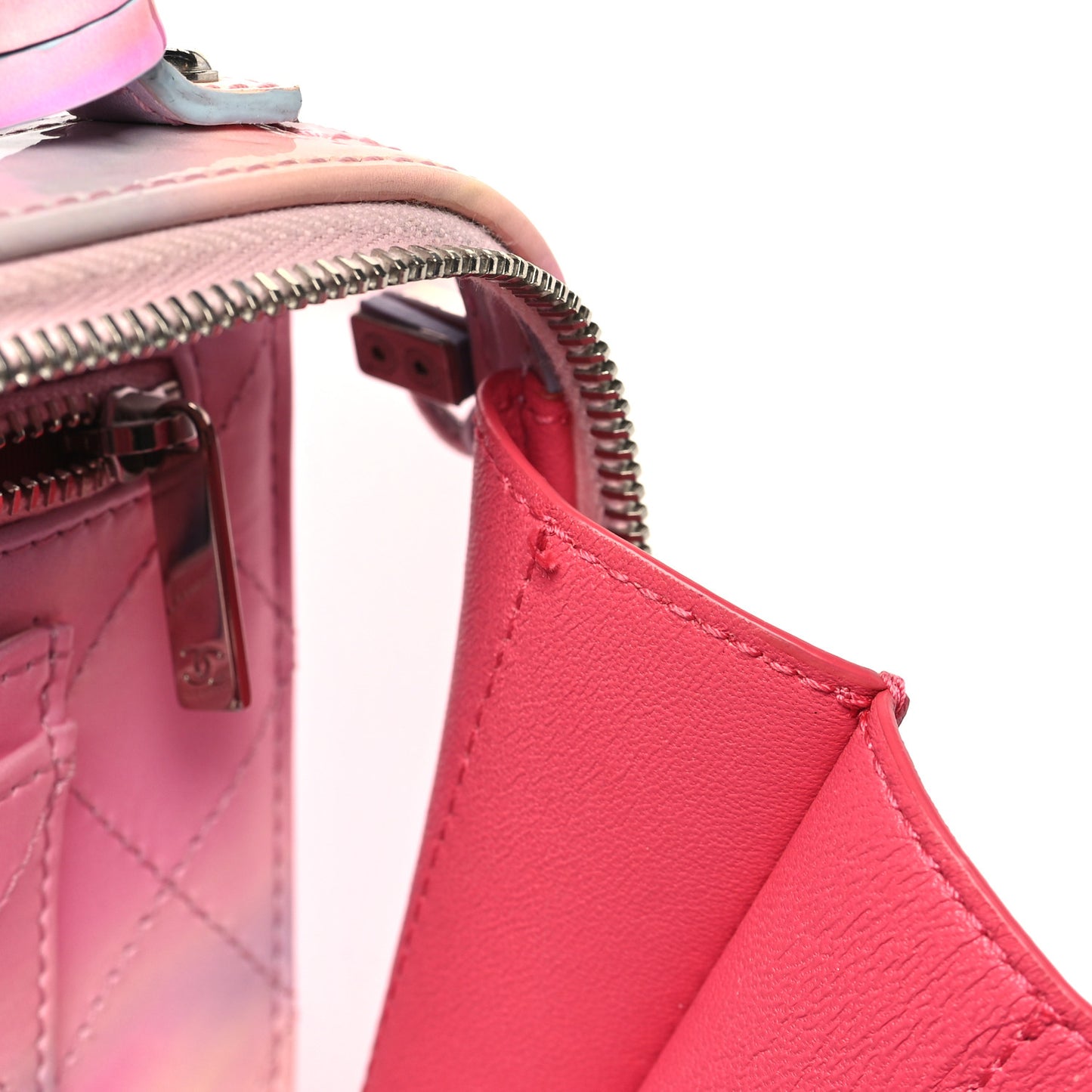 PVC Patent Calfskin Patent Lambskin Small CC Vanity Case Pink