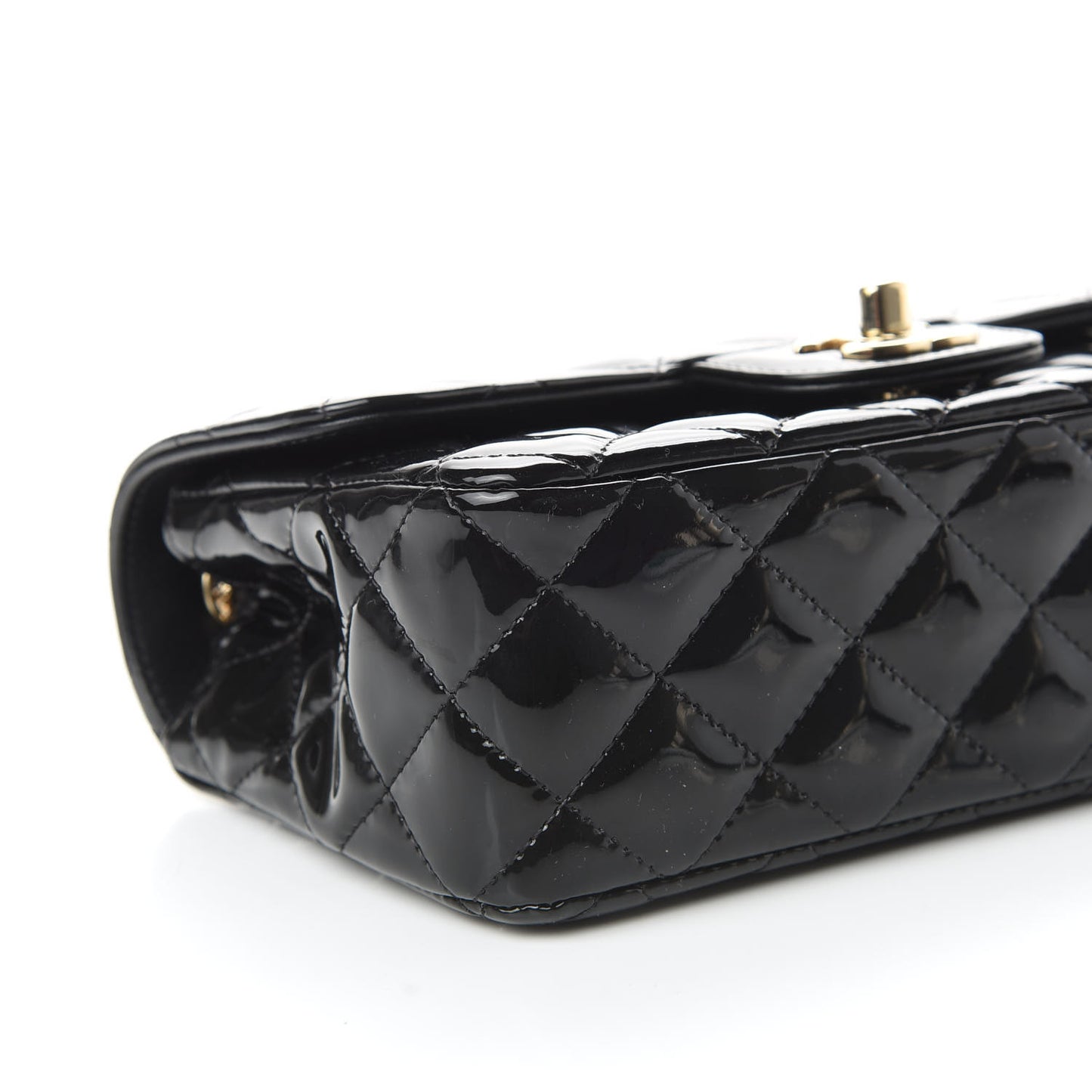 Patent Calfskin Quilted Mini Rectangular Flap Black