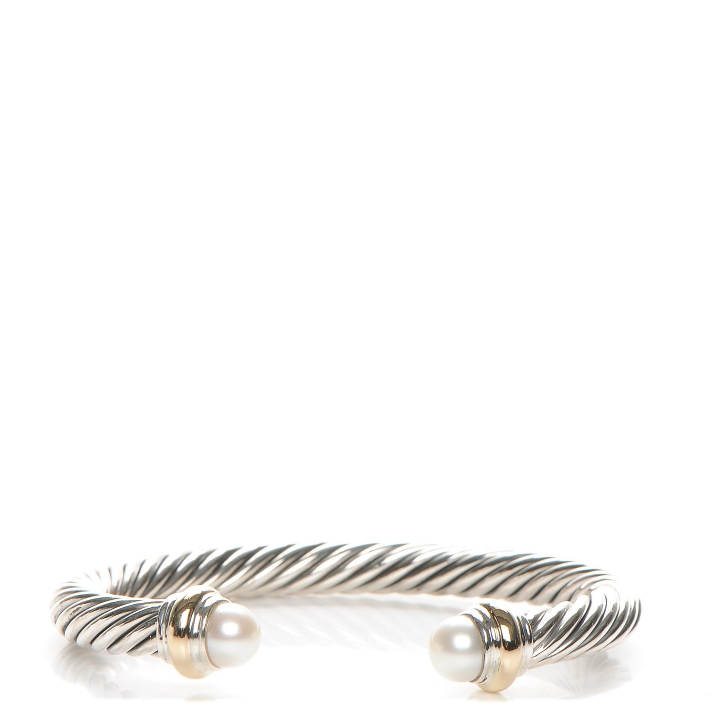 Sterling Silver 14K Yellow Gold Pearl 7mm Cable Classics Bracelet