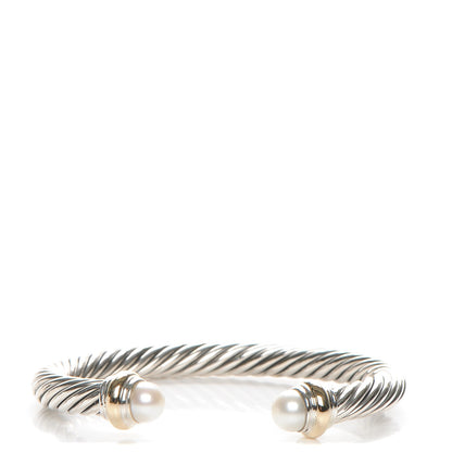David Yurman Sterling Silver 14K Yellow Gold Pearl 7mm Cable Classics Bracelet 1 of 6