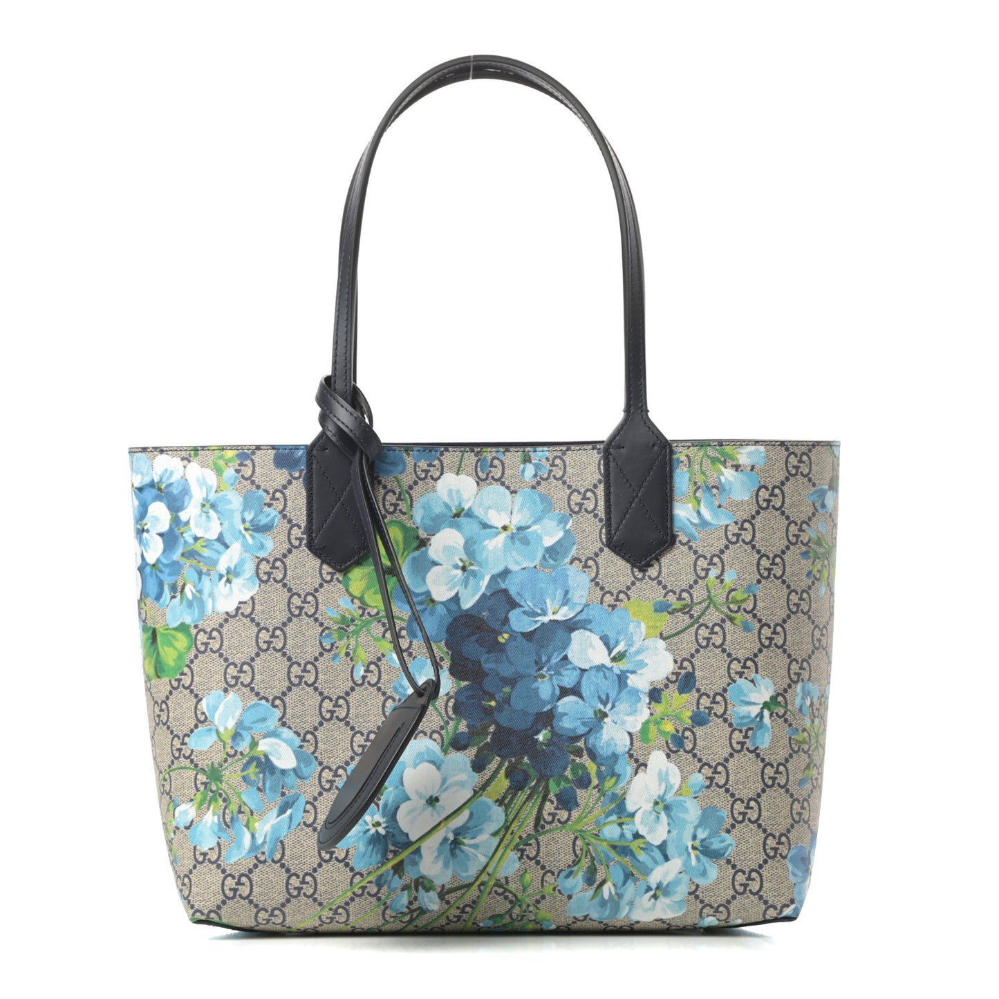GG Supreme Monogram Blooms Small Reversible Tote Beige Blue Navy