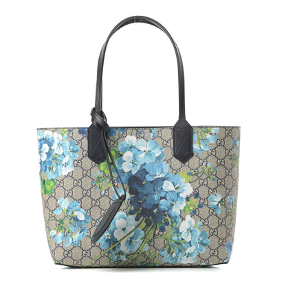 Gucci GG Supreme Monogram Blooms Small Reversible Tote Beige Blue Navy 1 of 14