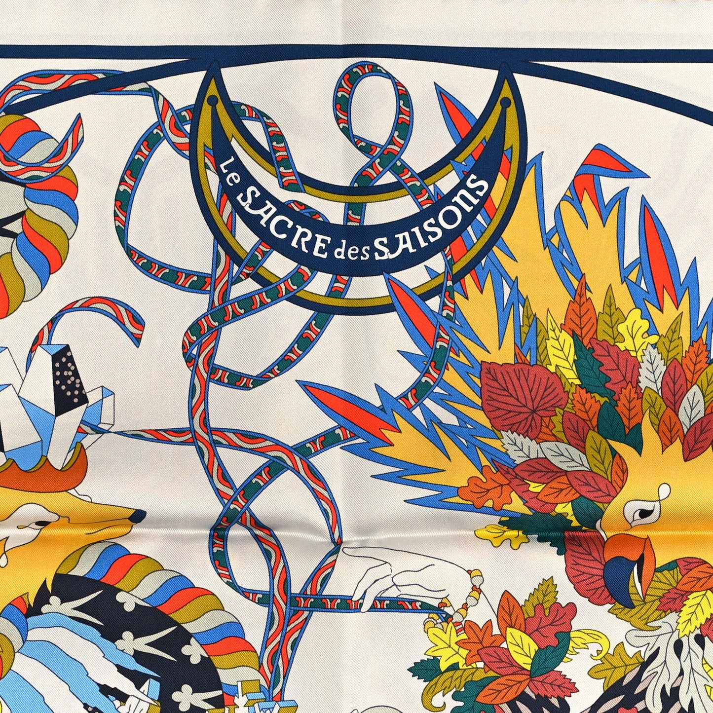 Silk Twill La Sacre Des Saisons Scarf 90 Craie Jaune Soleil