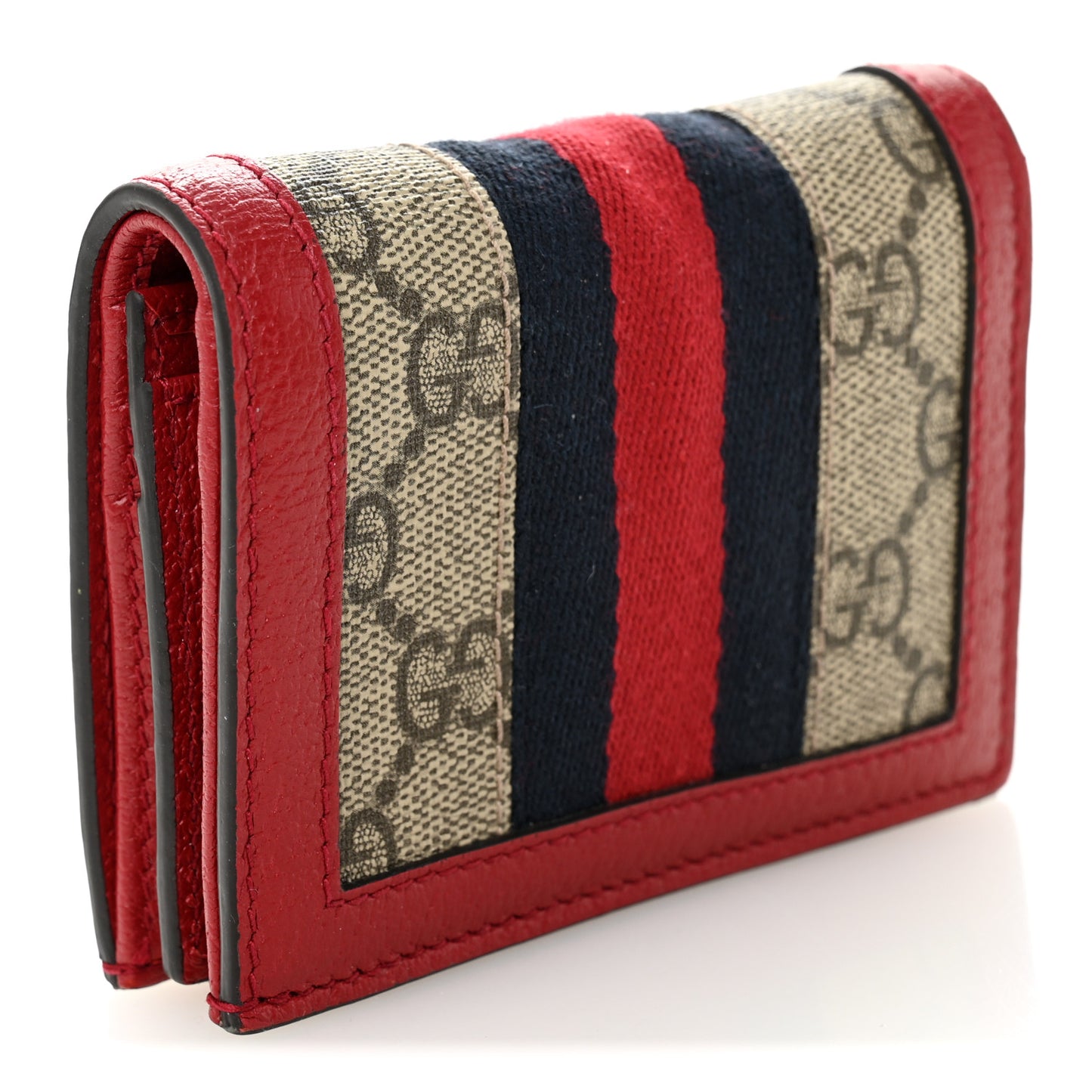GG Supreme Monogram Web Queen Margaret Card Case Wallet Red