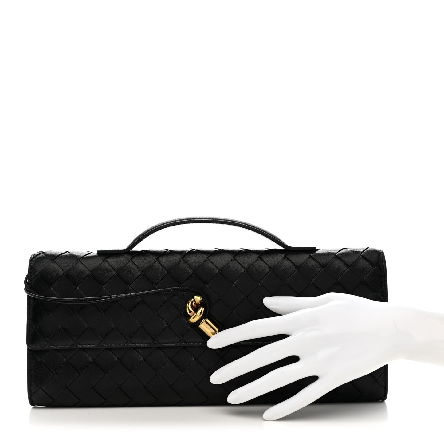 Nappa Intrecciato Long Andiamo Top Handle Clutch Black