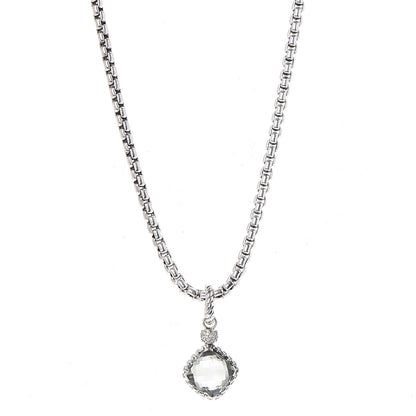 David Yurman Sterling Silver 14K Yellow Gold Pave Diamond Prasiolite 11mm Cushion On Point Pendant Necklace 1 of 7