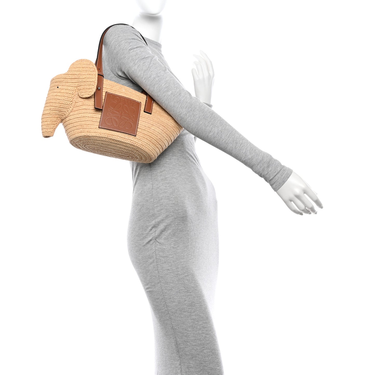 Raffia Small Elephant Basket Tote Bag Natural Tan
