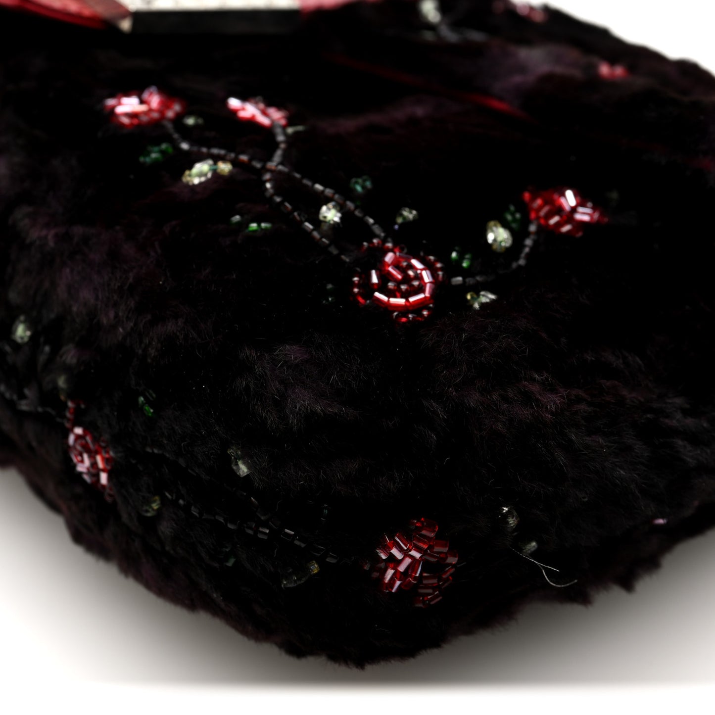 Rabbit Fur Lizard Crystal Beaded Rose Baguette Brown Red