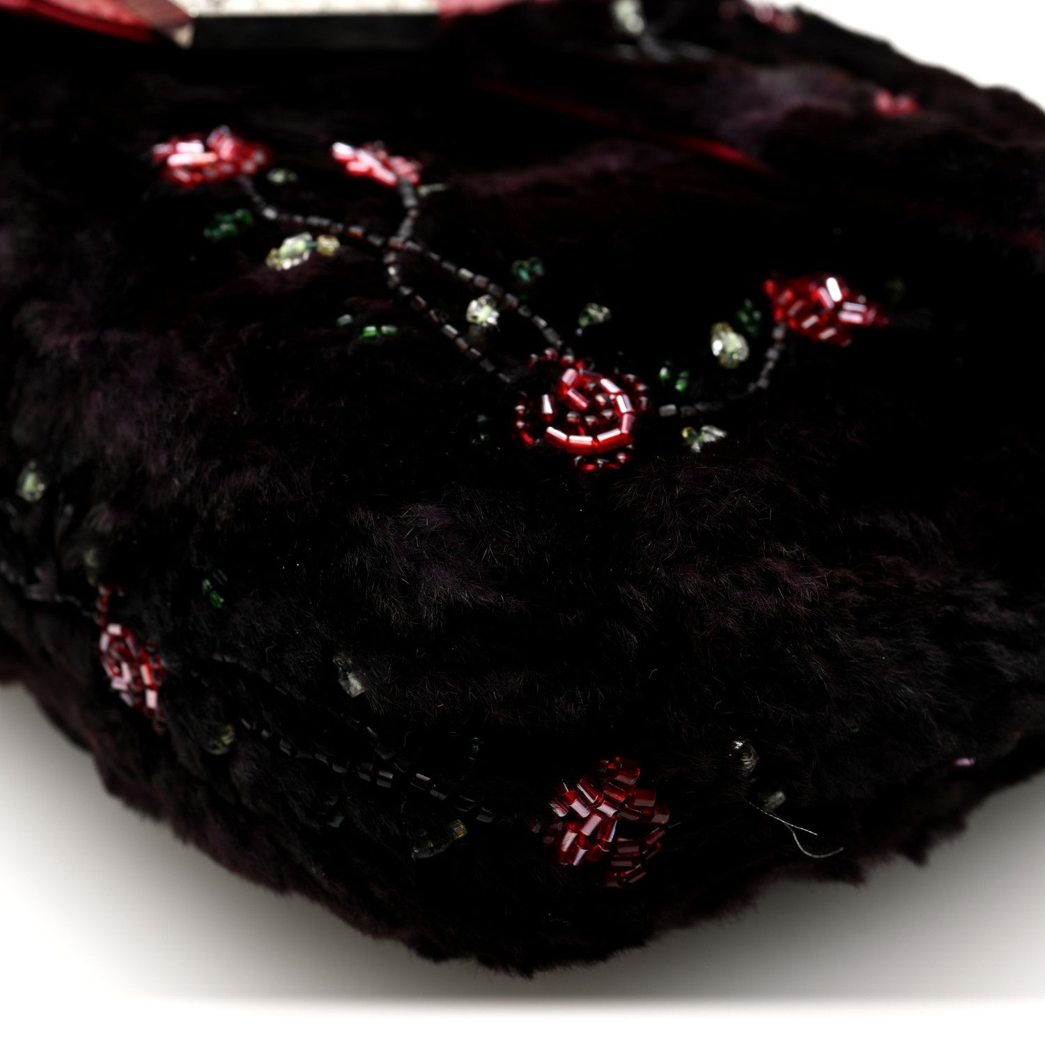 Fendi Rabbit Fur Lizard Crystal Beaded Rose Baguette Brown Red 9 of 10