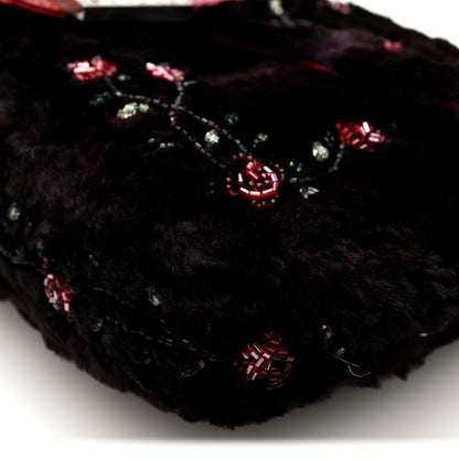 Fendi Rabbit Fur Lizard Crystal Beaded Rose Baguette Brown Red 9 of 10