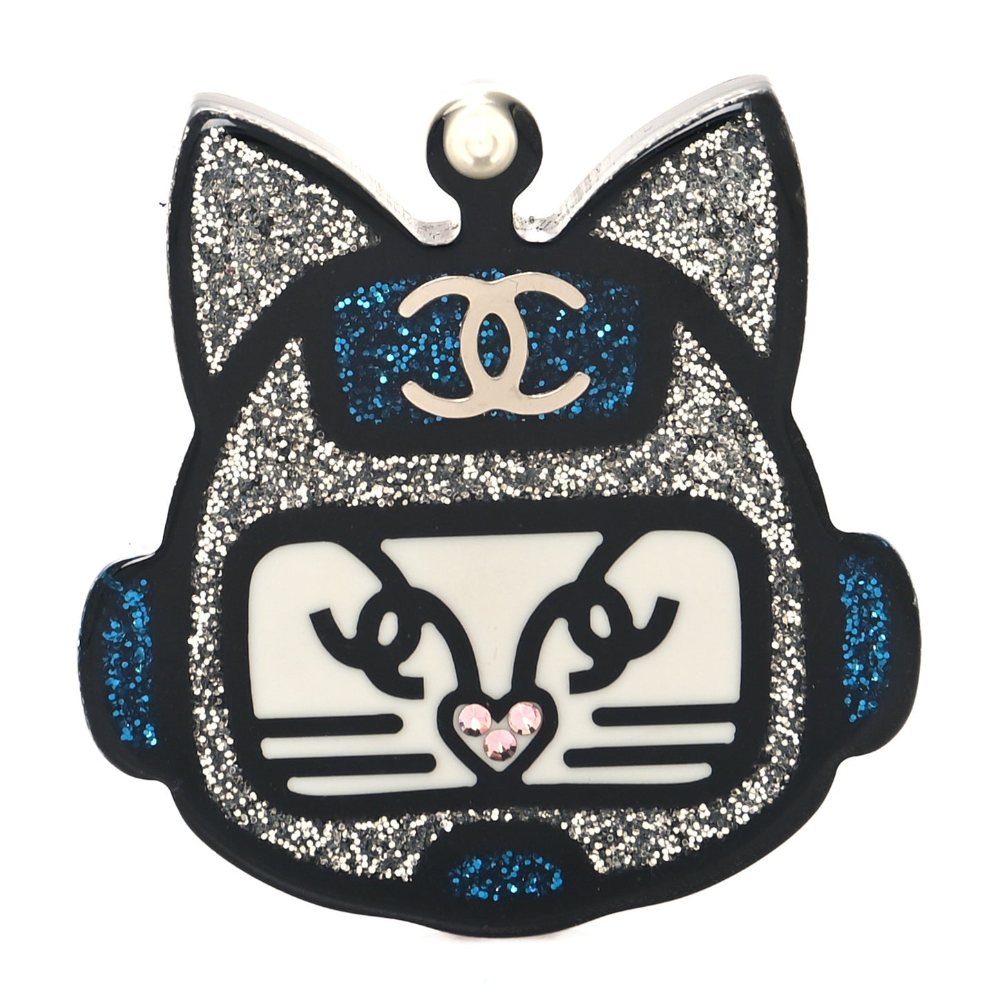 Resin Emoji Robot Cat Brooch Silver Blue