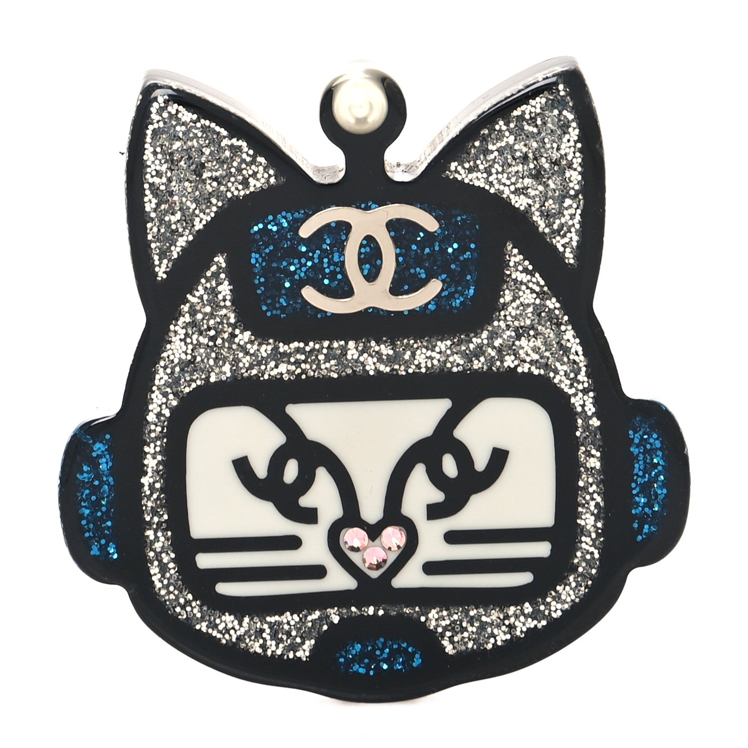 Chanel Resin Emoji Robot Cat Brooch Silver Blue 1 of 4