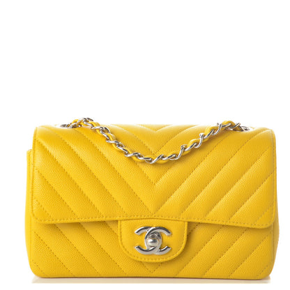 Chanel Caviar Chevron Quilted Mini Rectangular Flap Yellow 1 of 8