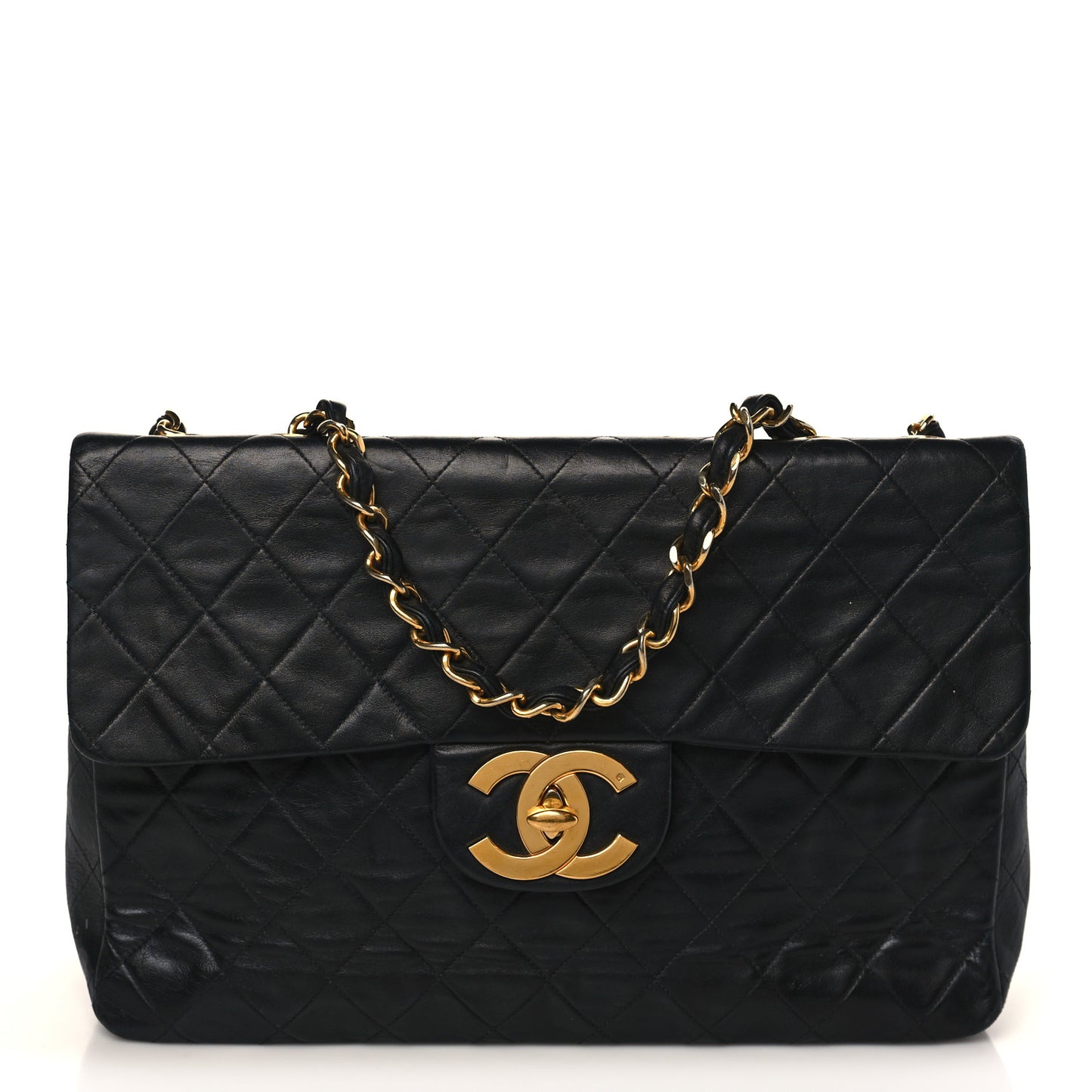 Lambskin Quilted XL Jumbo Single Flap Black