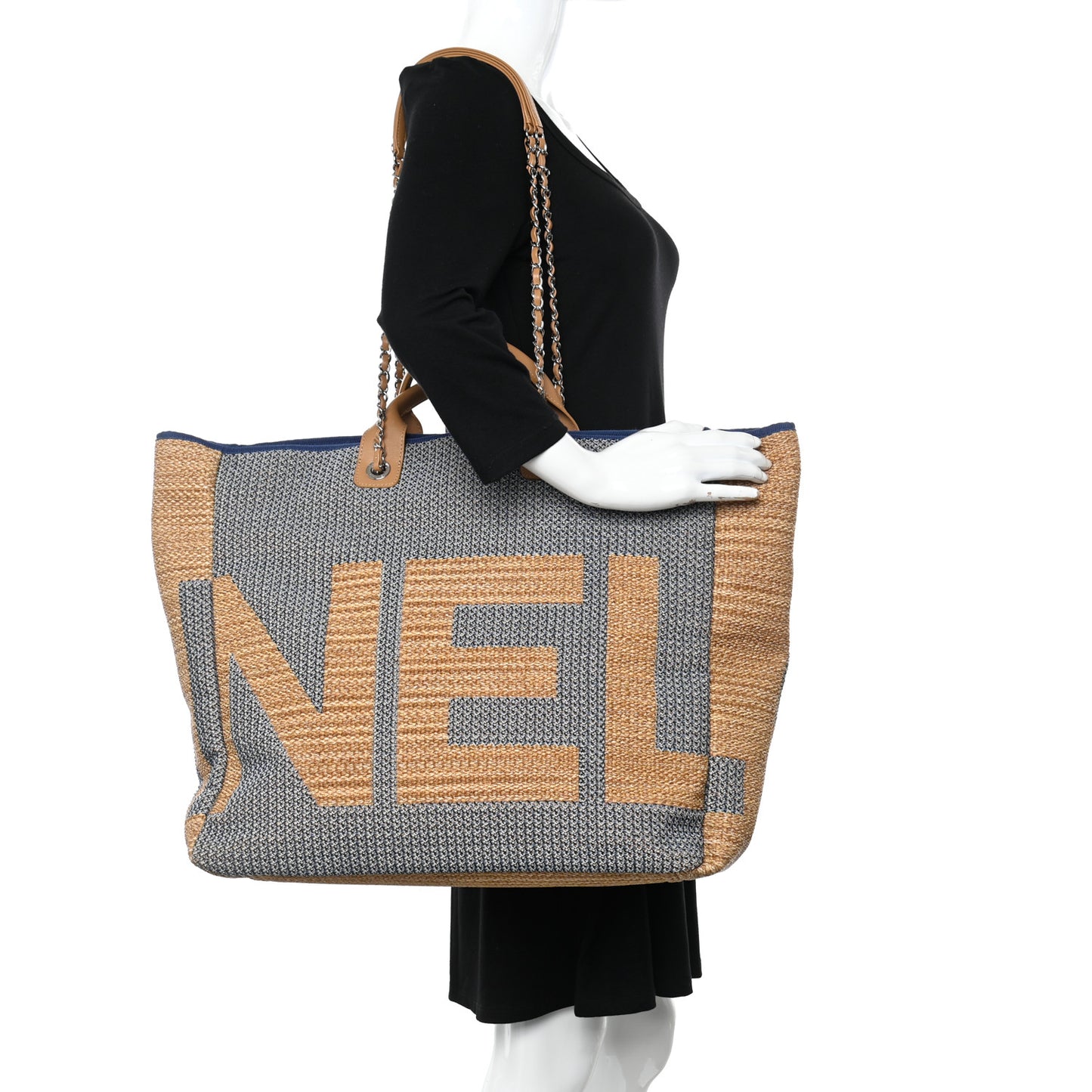 Mixed Fibers Large Maxi Shopping Bag Blue Beige
