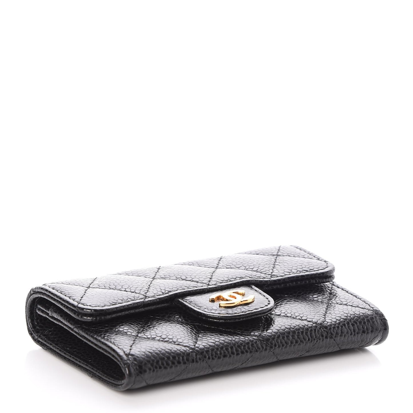 Caviar Quilted Flap Card Holder Black