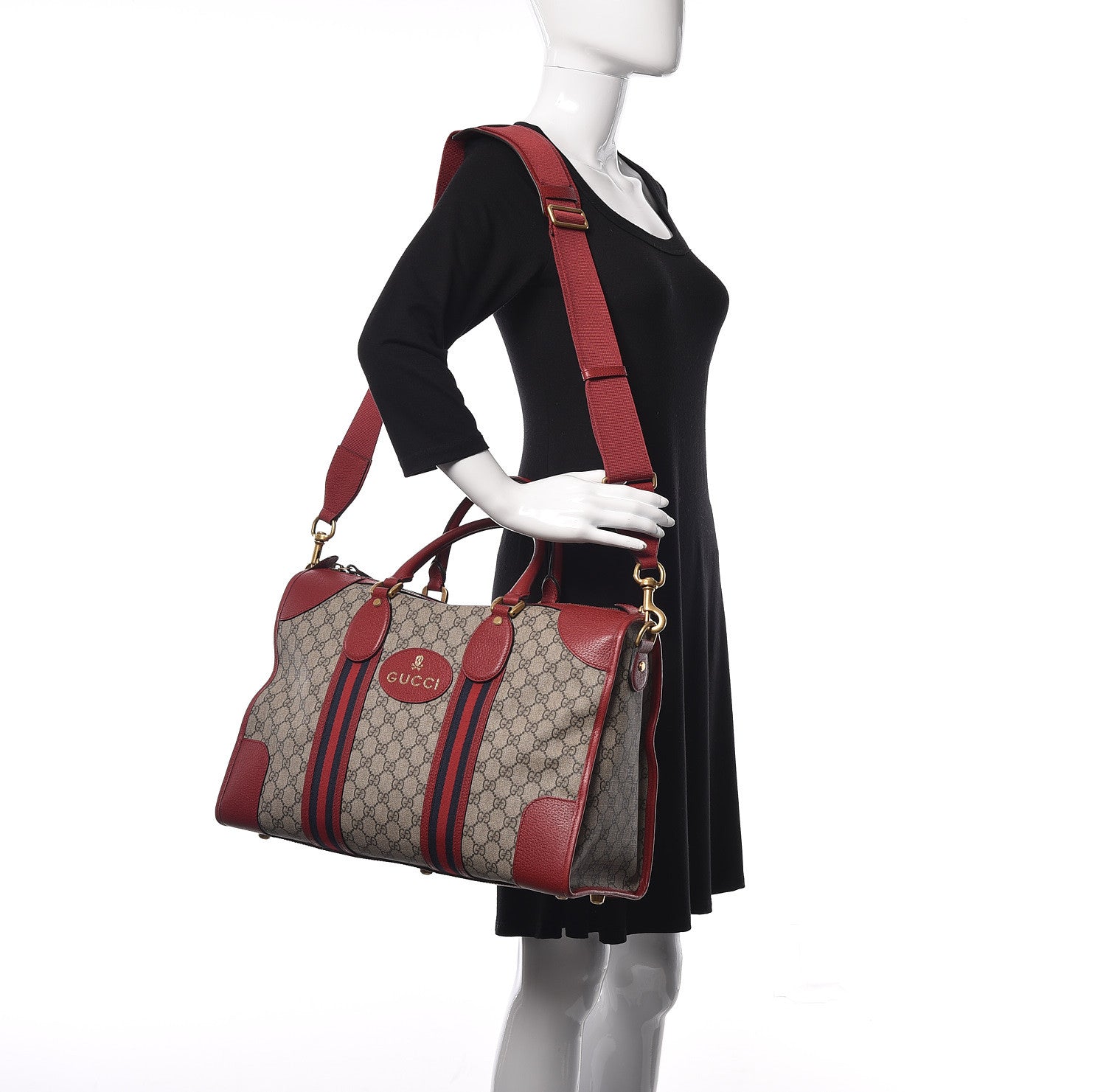 Gucci Soft GG Supreme Monogram Web Medium Duffle Bag Beige Red 2 of 11