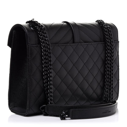 Saint Laurent Grain De Poudre Textured Mixed Matelasse Triquilt Medium Monogram Satchel Black 3 of 12