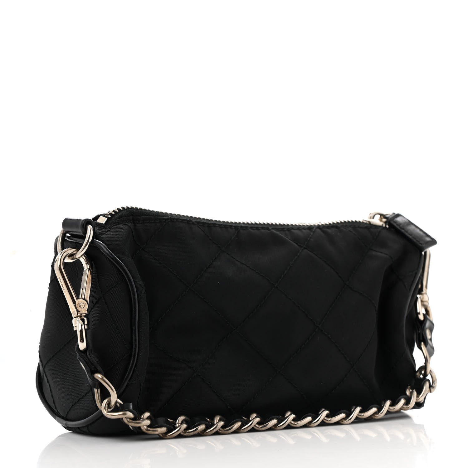 Prada Tessuto Nylon Saffiano Impunturato Quilted Barrel Pochette Black 3 of 14