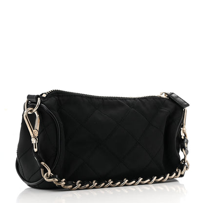 Prada Tessuto Nylon Saffiano Impunturato Quilted Barrel Pochette Black 3 of 14