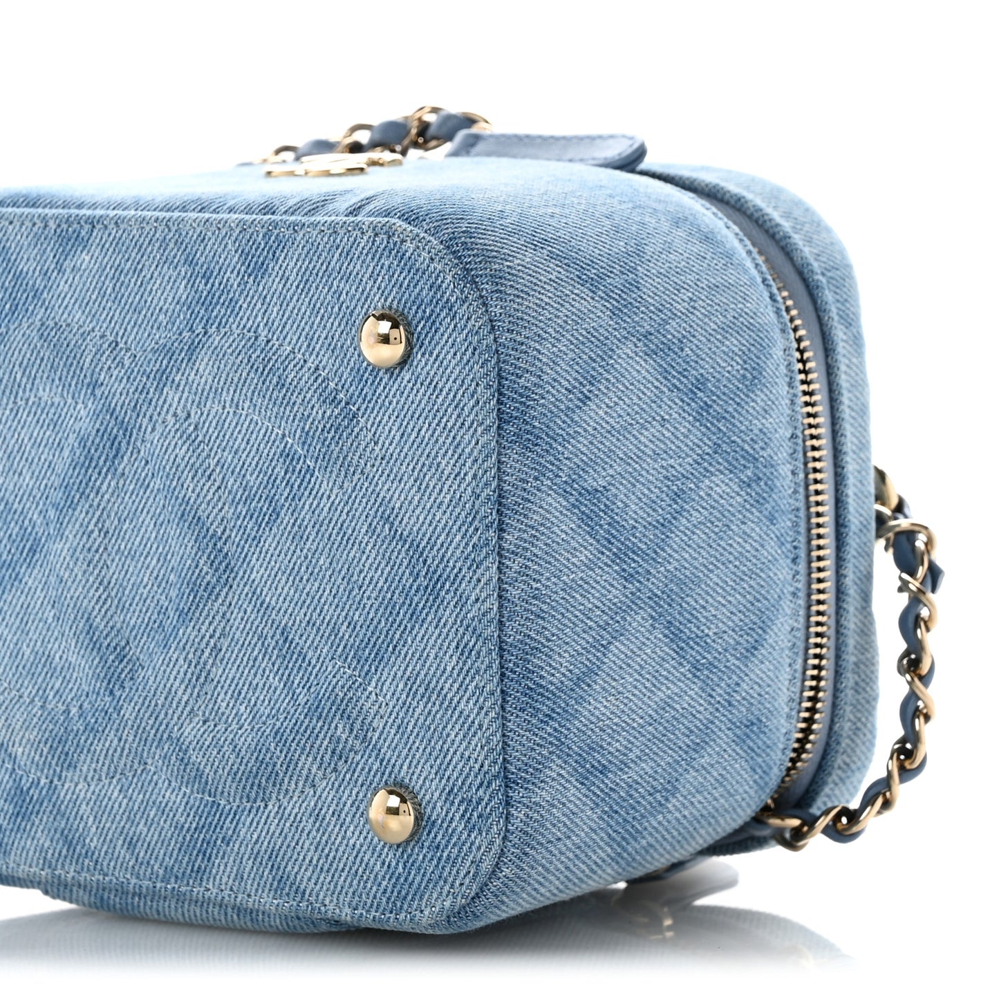 Denim Quilted Small CC Vanity Case Blue