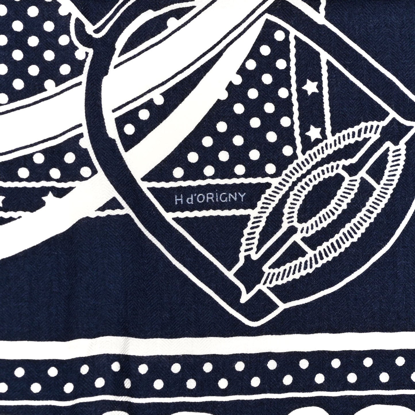 Silk Cashmere Grand Manege Bandana Shawl 140 Marine White