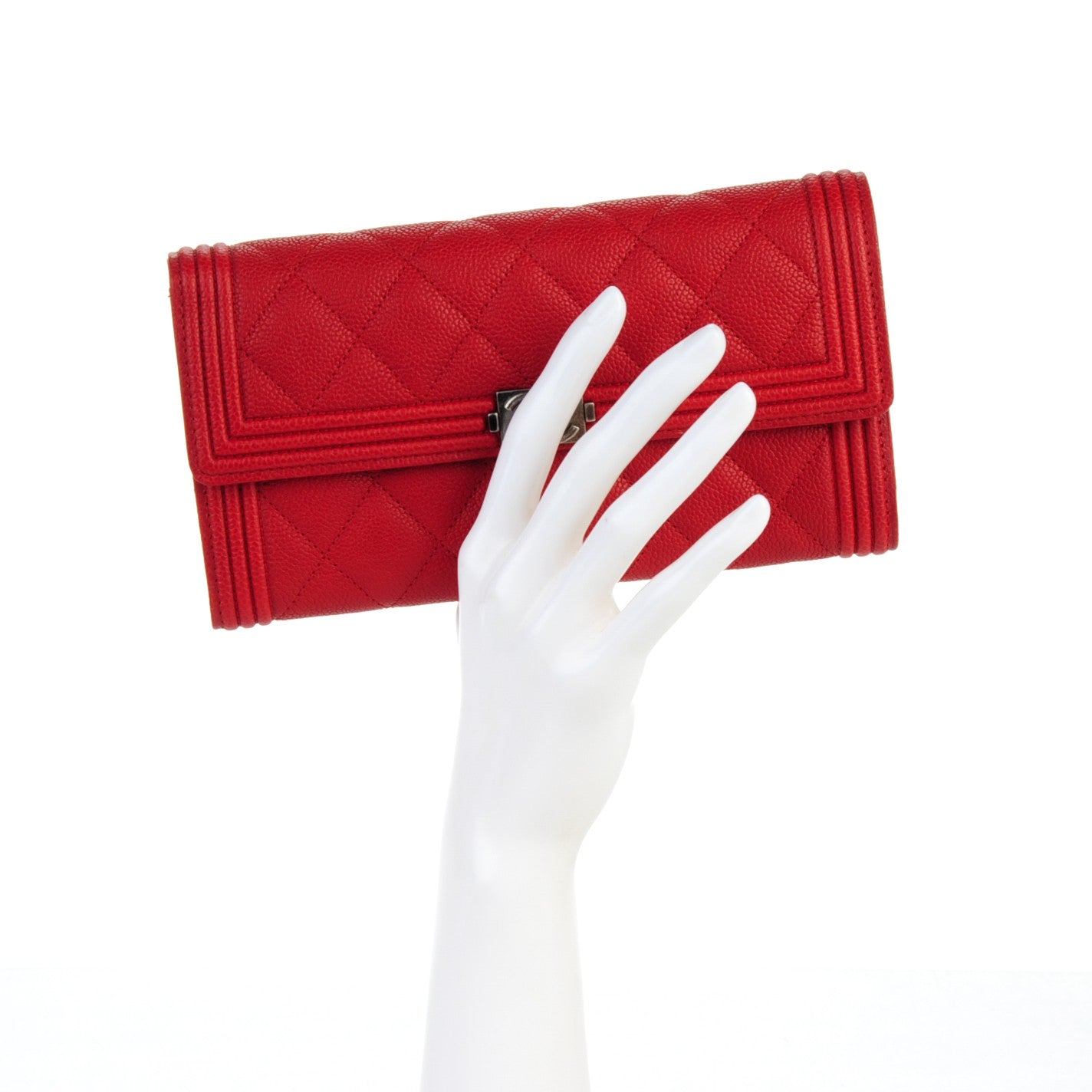 Chanel Caviar Quilted Boy Flap Wallet Red 2 of 8