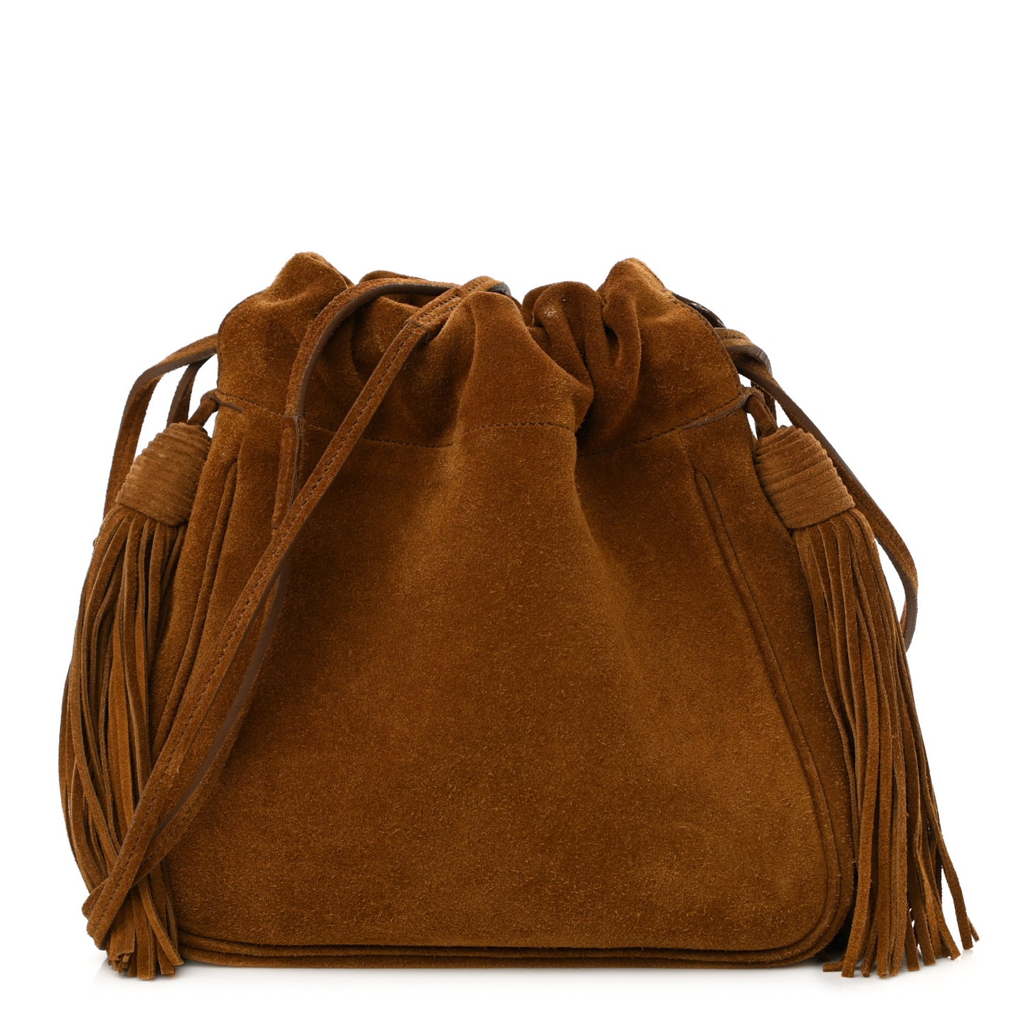 Suede Calfskin Fringe Bucket Light Ochre