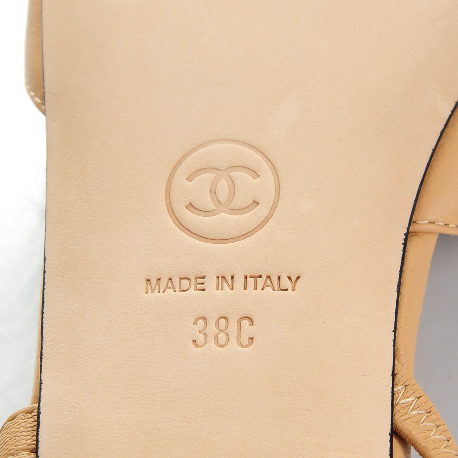 Chanel Lambskin Grosgrain Cap Toe CC Slingback Sandals 38 Beige 6 of 9