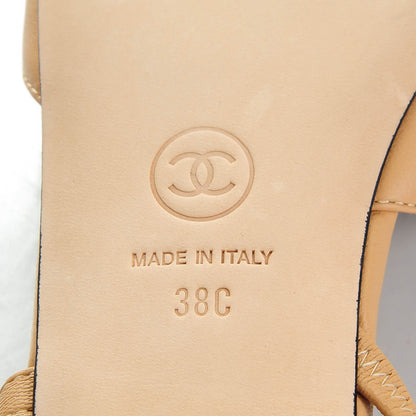 Chanel Lambskin Grosgrain Cap Toe CC Slingback Sandals 38 Beige 6 of 9