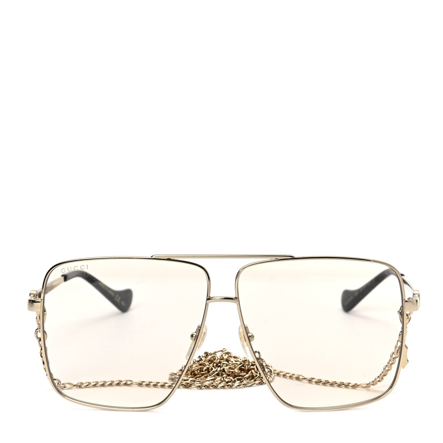 Metal Navigator Square Chain Sunglasses GG1089S Gold Yellow