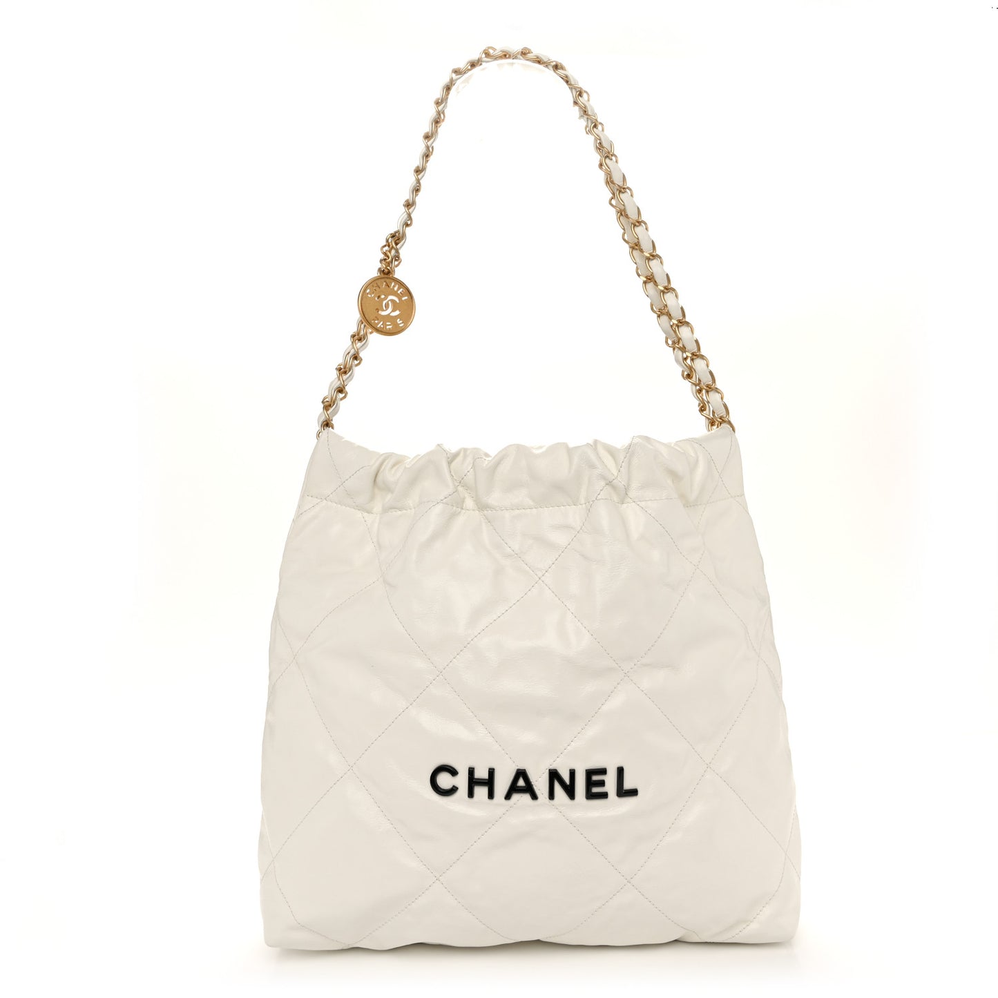 Calfskin Quilted Small Chanel 22 White