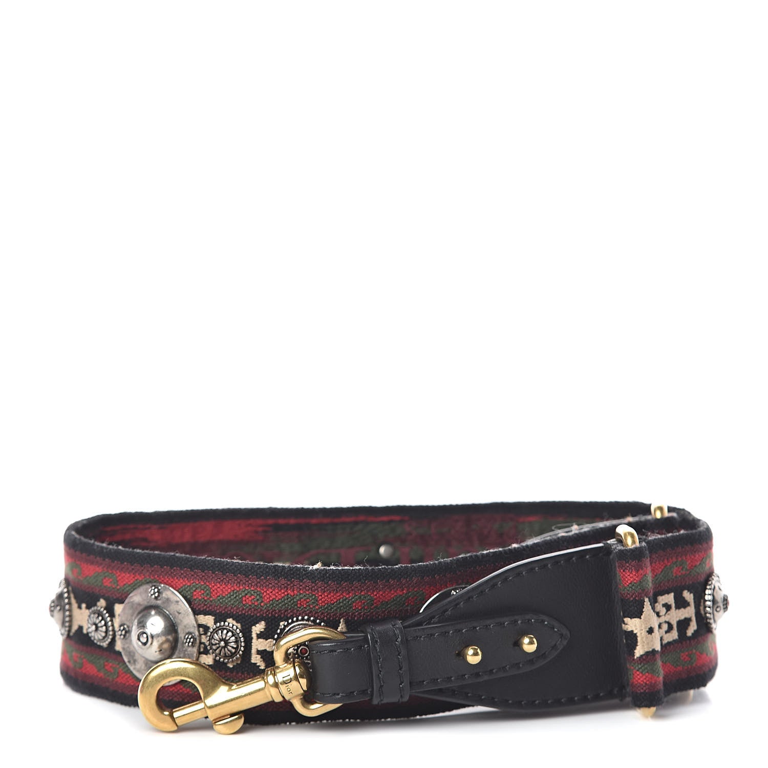 Christian Dior Canvas Embroidered Studded Bohemian Shoulder Strap Red 1 of 3