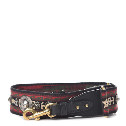 Christian Dior Canvas Embroidered Studded Bohemian Shoulder Strap Red 1 of 3