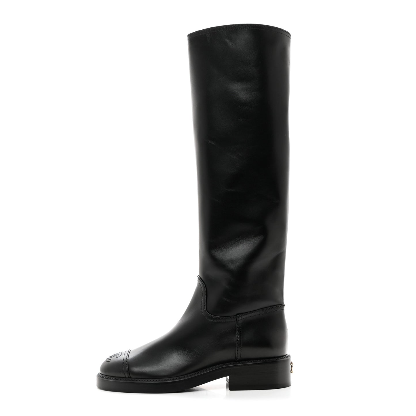 Calfskin Cap Toe High Boots 36 Black