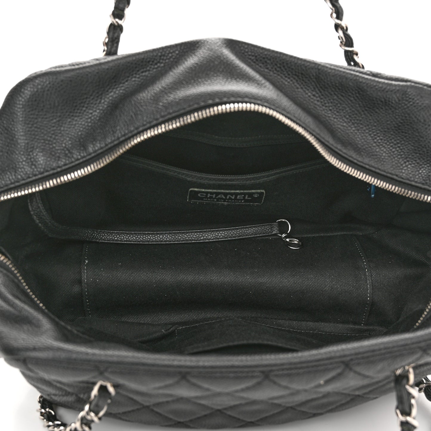 Caviar Quilted Travel Flap Tote Black