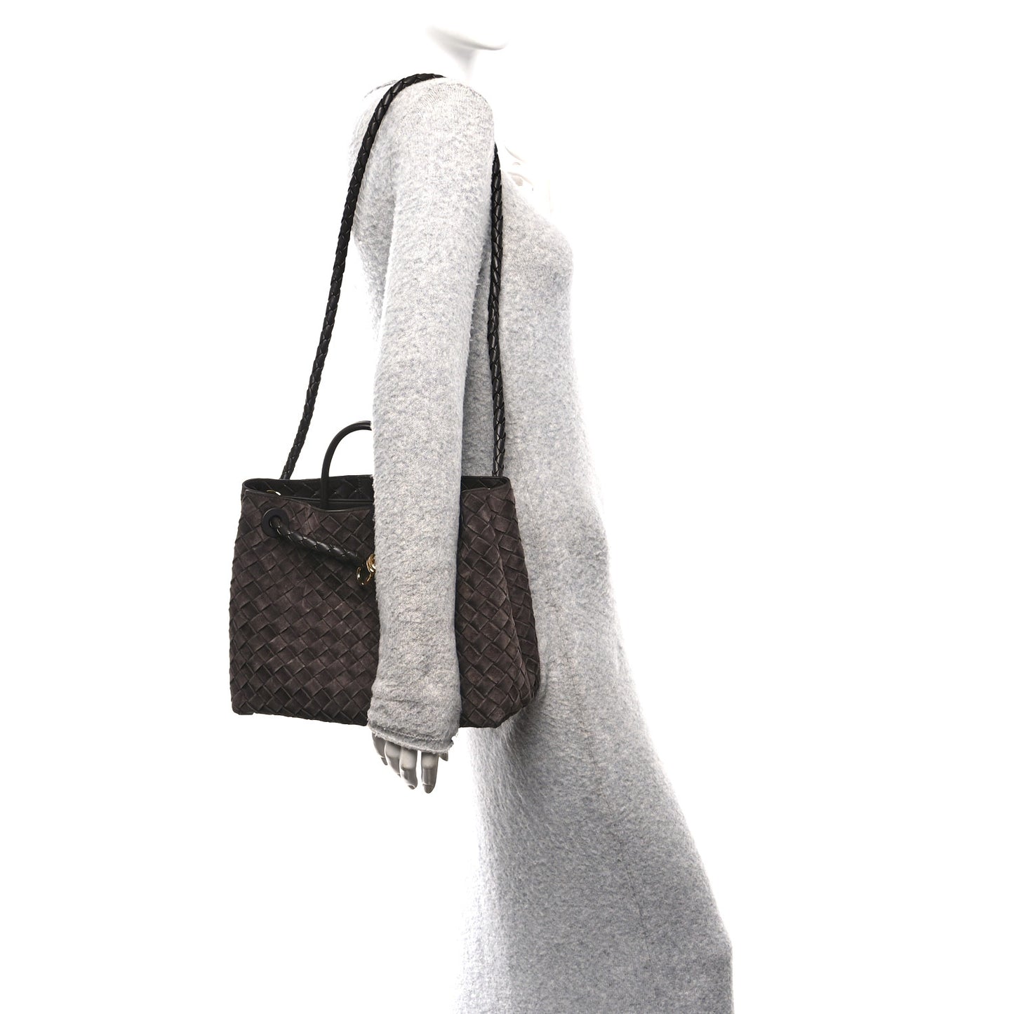 Suede Intrecciato Medium Andiamo Shoulder Bag Fondant
