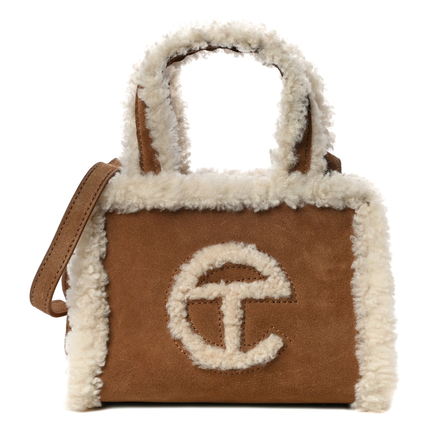 X UGG Suede Shearling Small Shopping Bag Chestnut