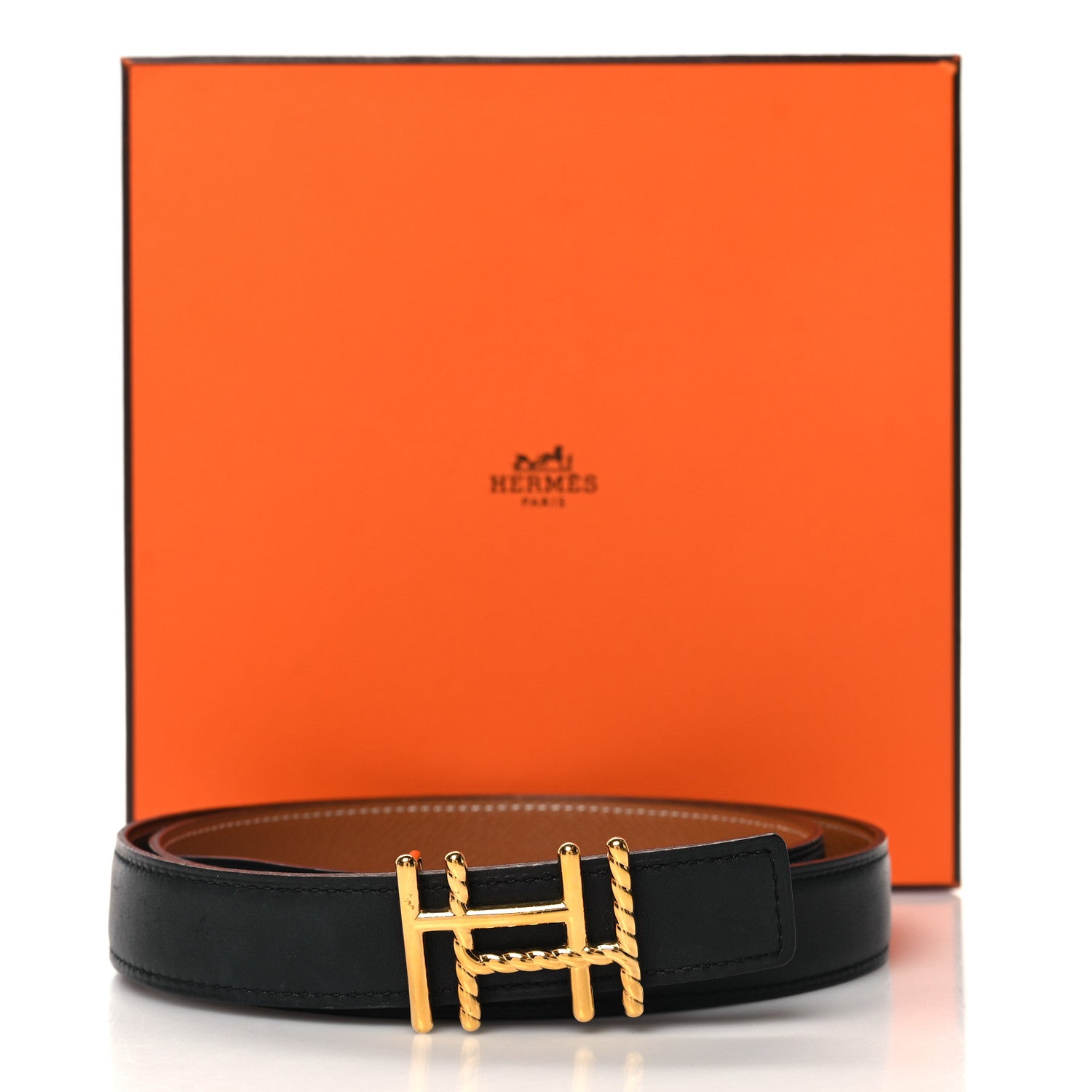 Hermes Swift Epsom 24mm H au Carre Twist Belt 90 36 Black Gold 7 of 7