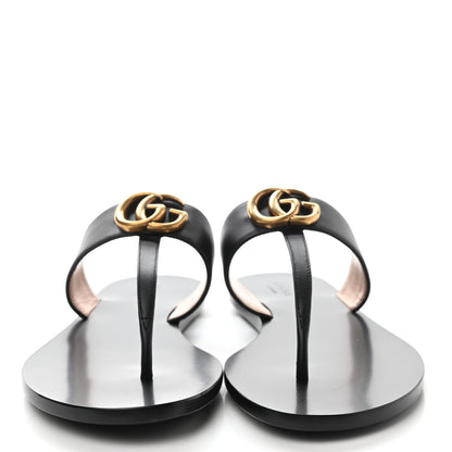 Gucci Calfskin GG Marmont Thong Sandals 38 Black 2 of 8