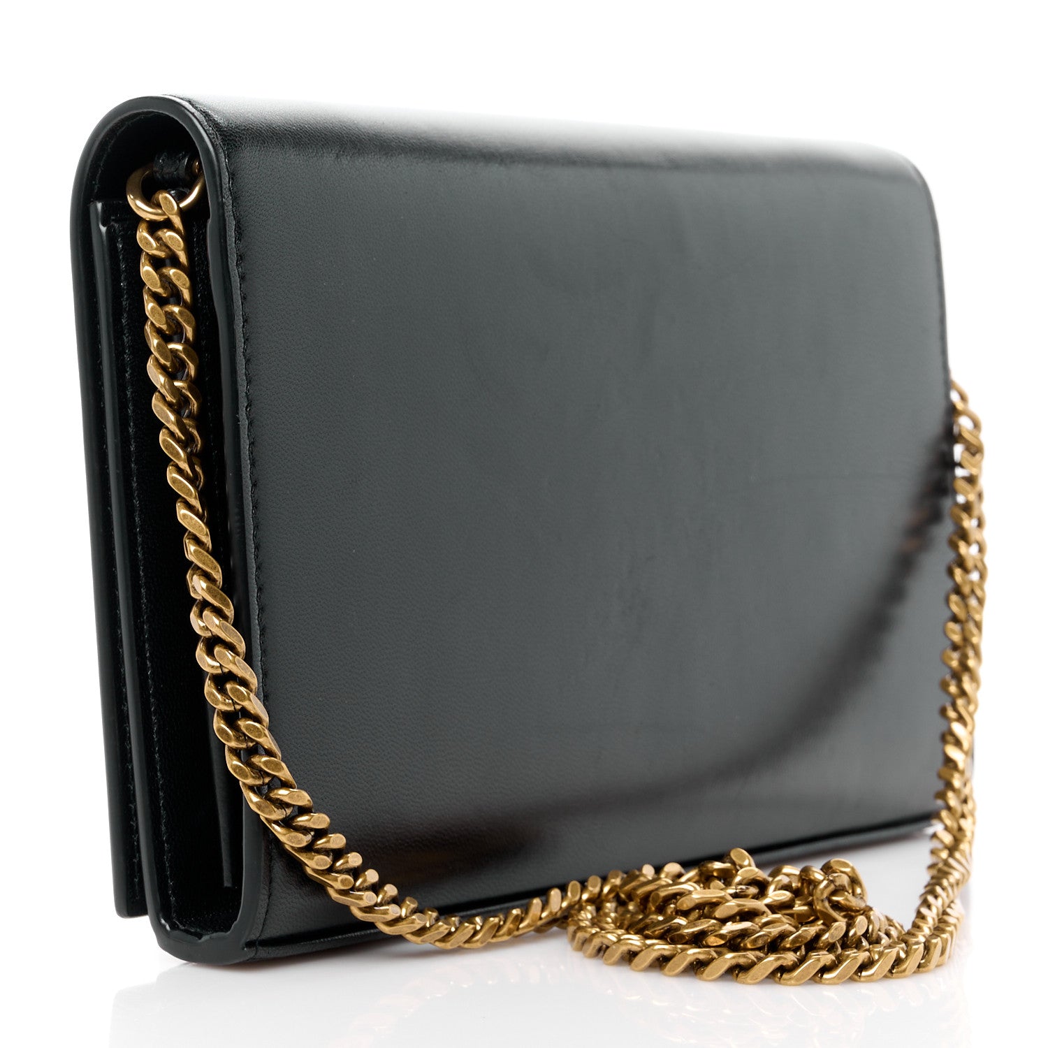 Saint Laurent Smooth Calfskin Tri-Metal Cassandre Wallet On Chain WOC Black 3 of 12