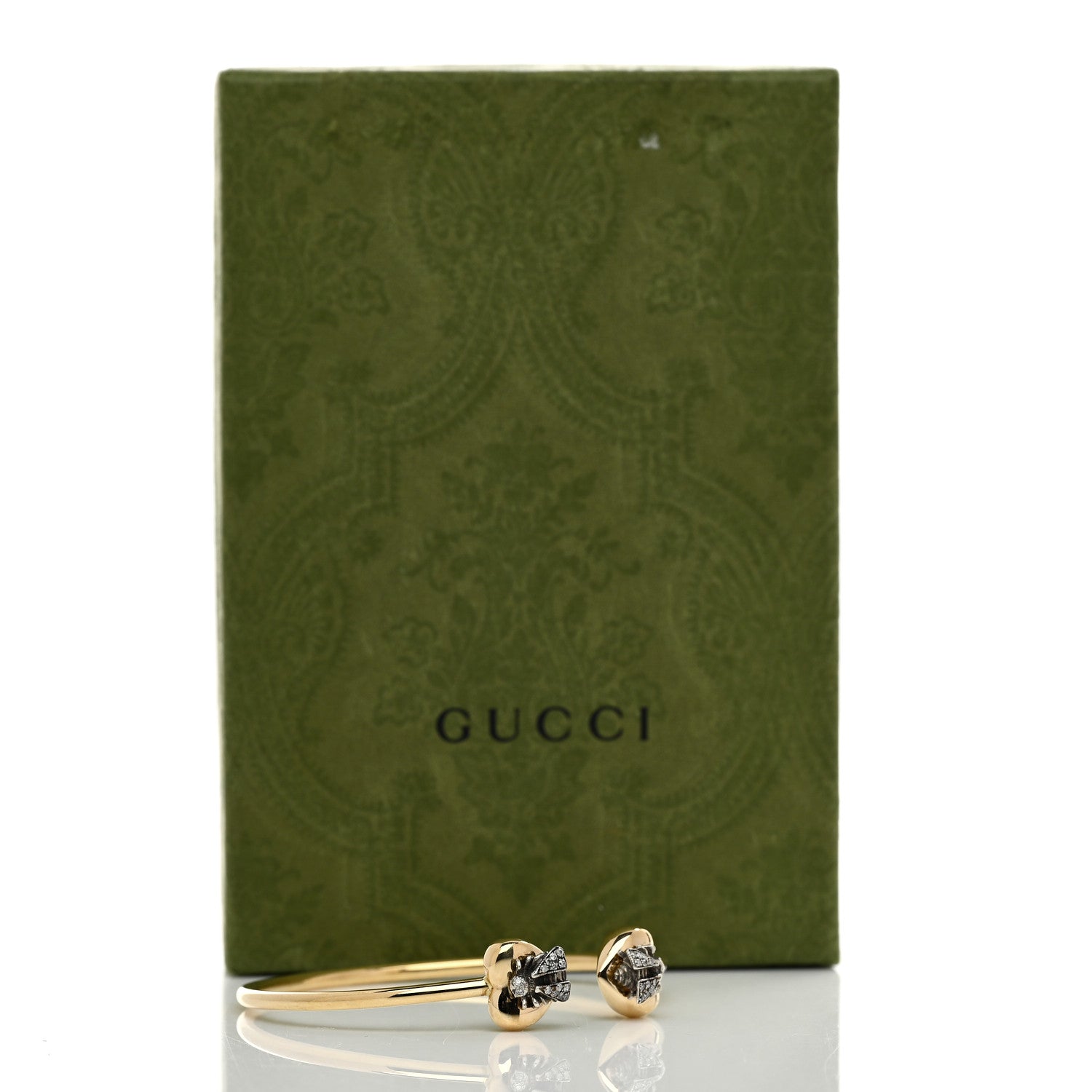 Gucci 18K Yellow Gold Sterling Silver Diamond Le Marche Des Merveilles Bee Heart Cuff Bracelet 5 of 5