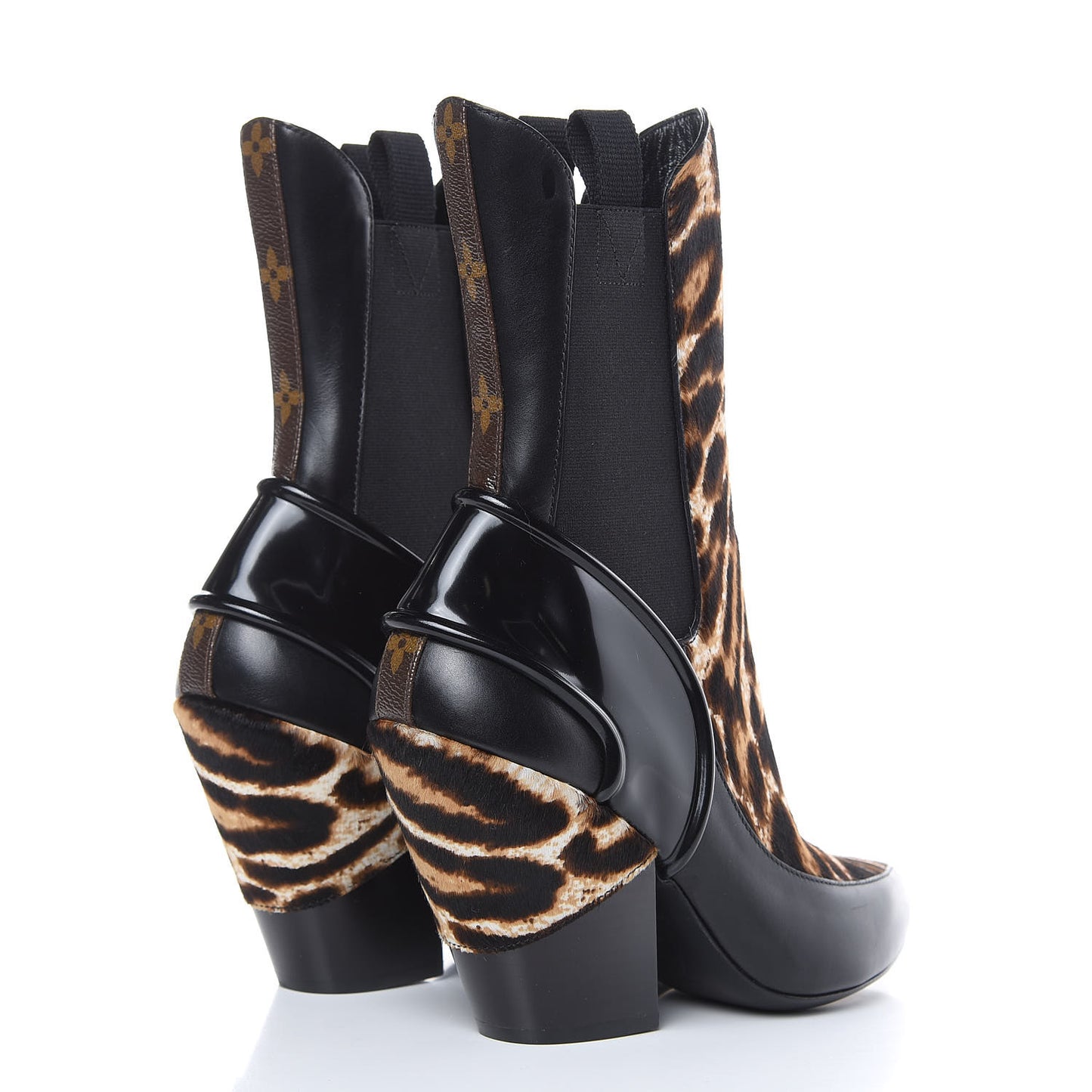 Calfskin Patent Pony Hair Fireball Ankle Boots 38 Leopard