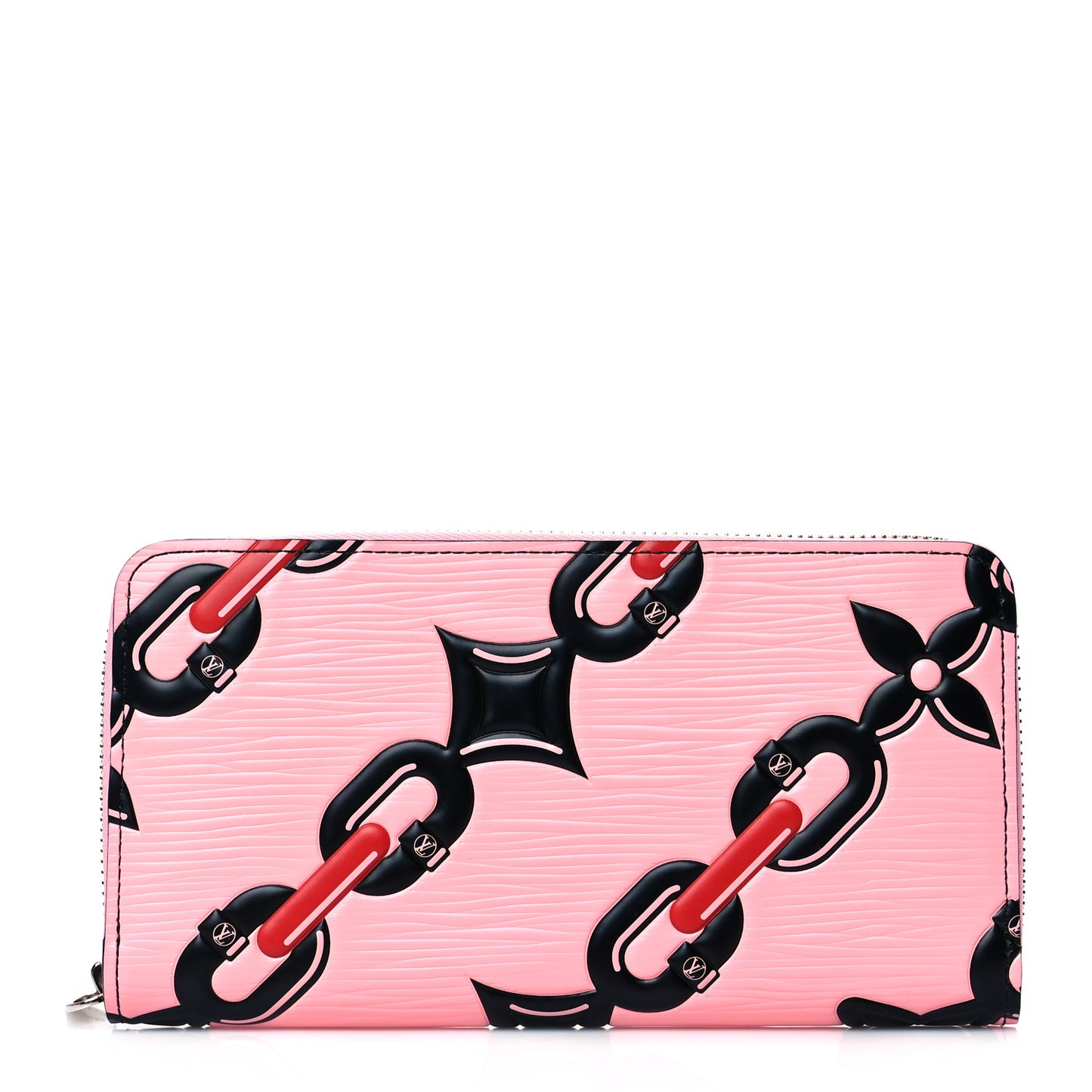 Epi Chain Flower Print Zippy Wallet Pink