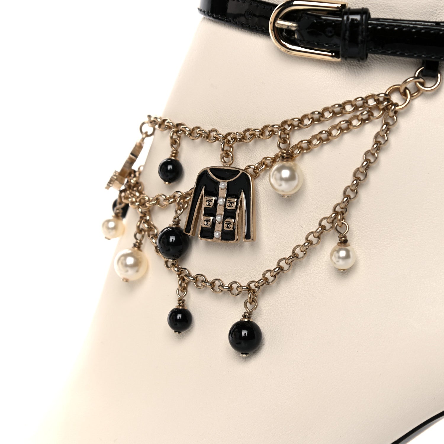 Chanel Lambskin Patent Calfskin Charms Ankle Boots 35.5 Ivory Black 12 of 14