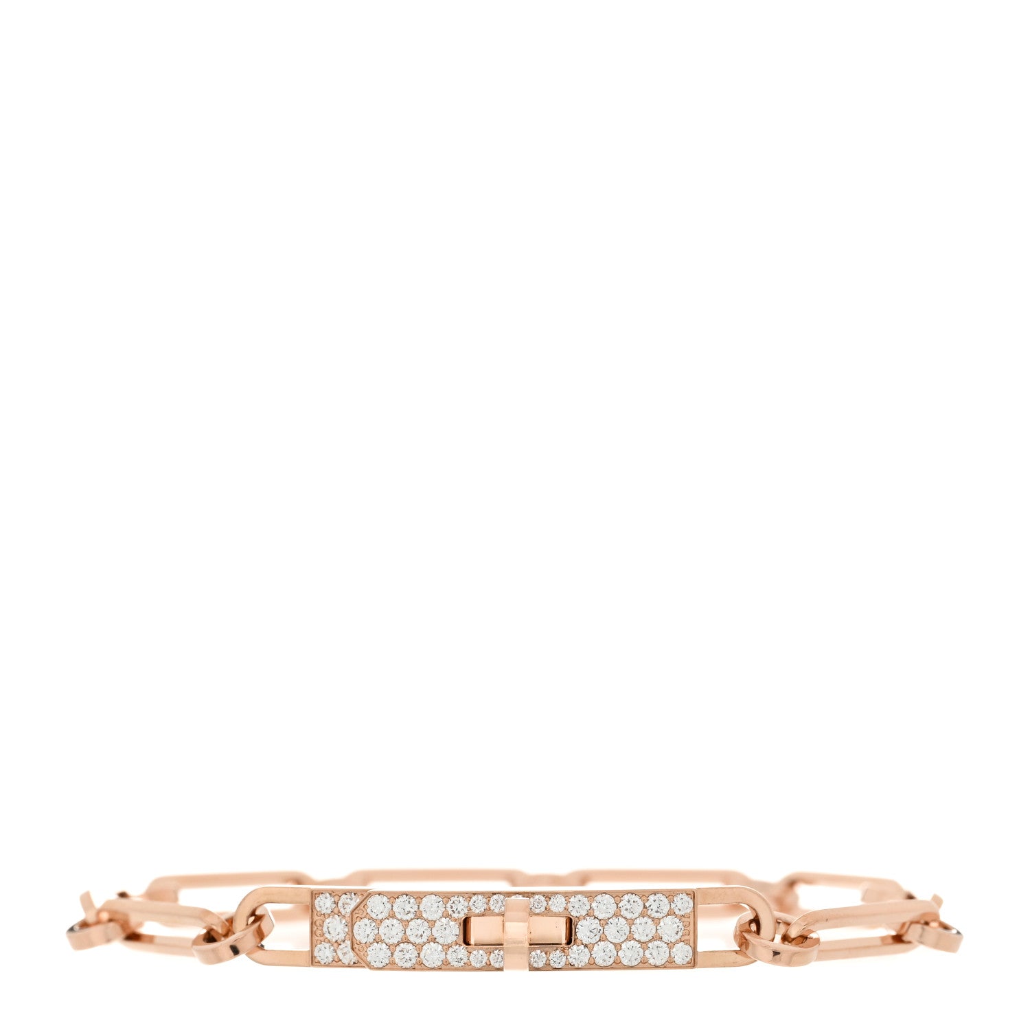 Hermes 18K Rose Gold Diamond Pave PM Kelly Chaine Bracelet SH 1 of 4