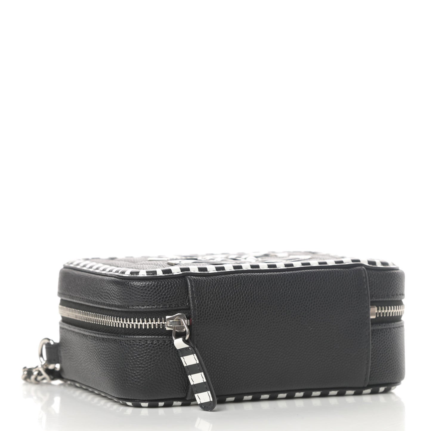 Caviar Quilted Striped Filigree Vanity Clutch With Chain Black White