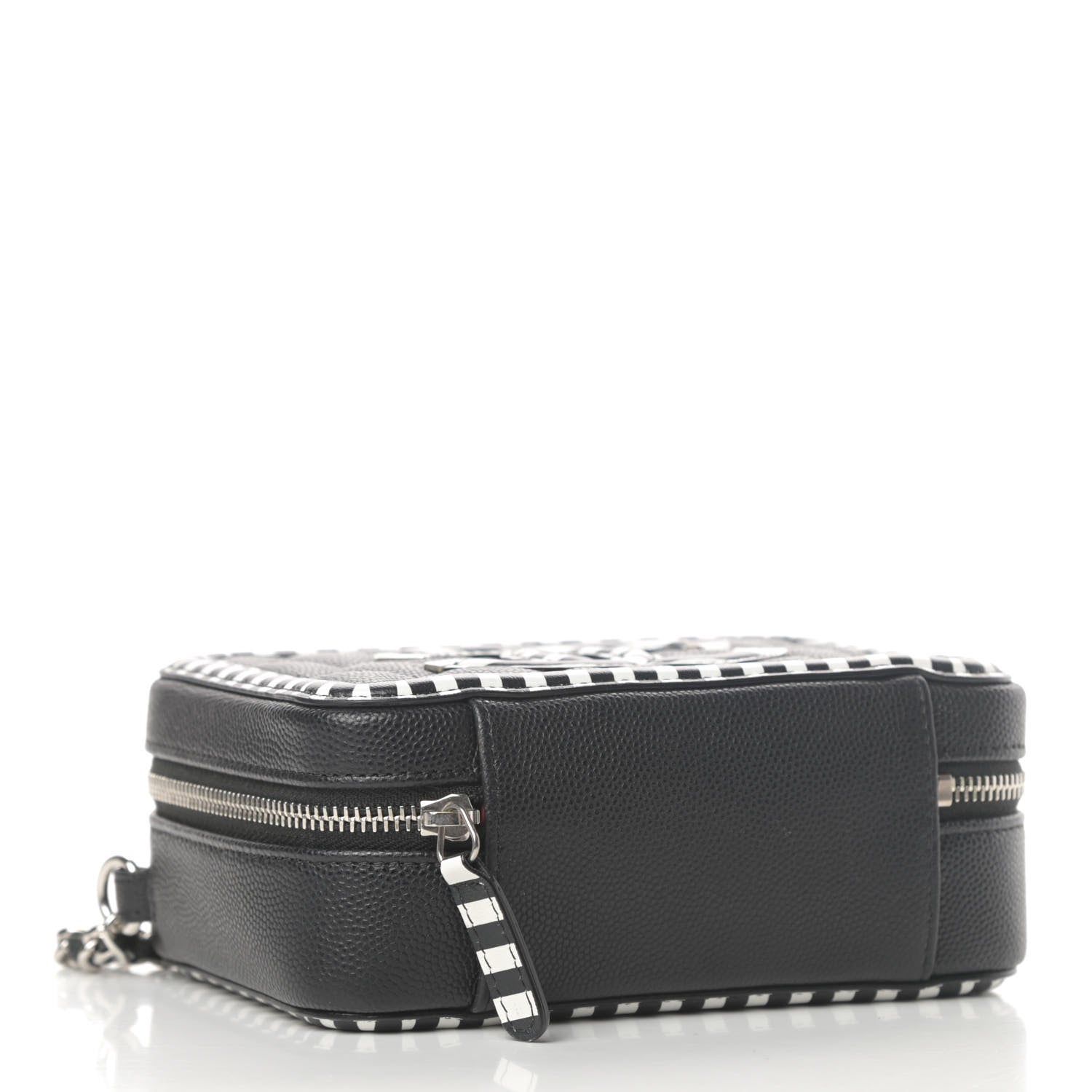 Chanel Caviar Quilted Striped Filigree Vanity Clutch With Chain Black White 4 of 10