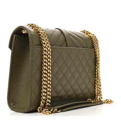 Saint Laurent Grain De Poudre Textured Mixed Matelasse Triquilt Medium Monogram Satchel Vert Kaki 3 of 13