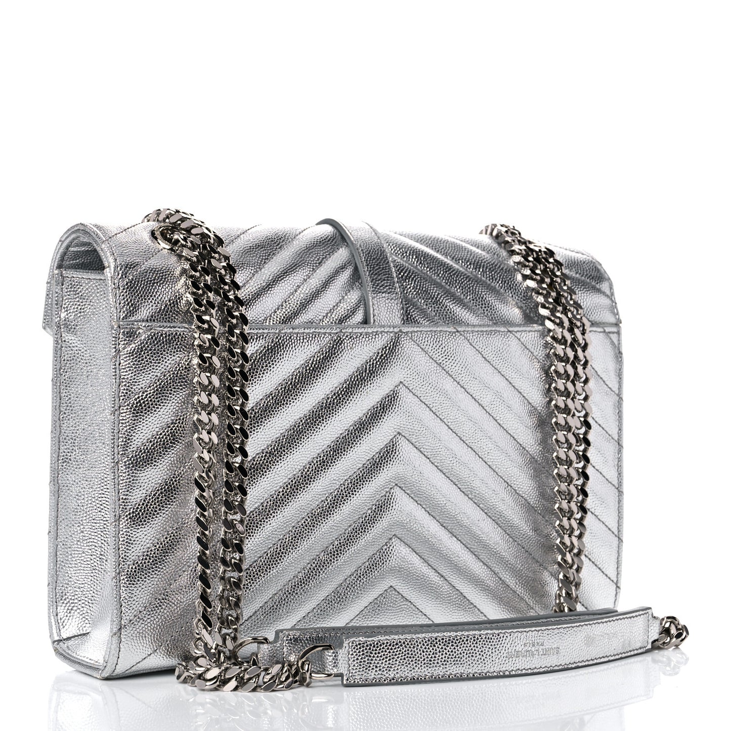 Metallic Grain De Poudre Matelasse Chevron Medium Monogram Satchel Silver